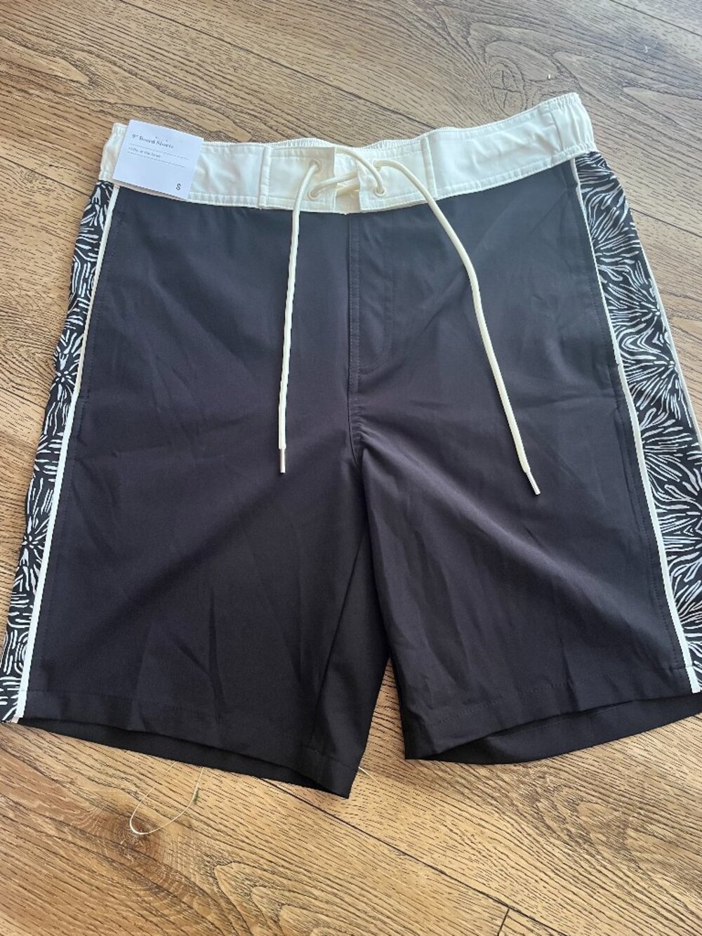 Goodfellow Board Shorts mesh pockets elastic waist Small black/white drawstring